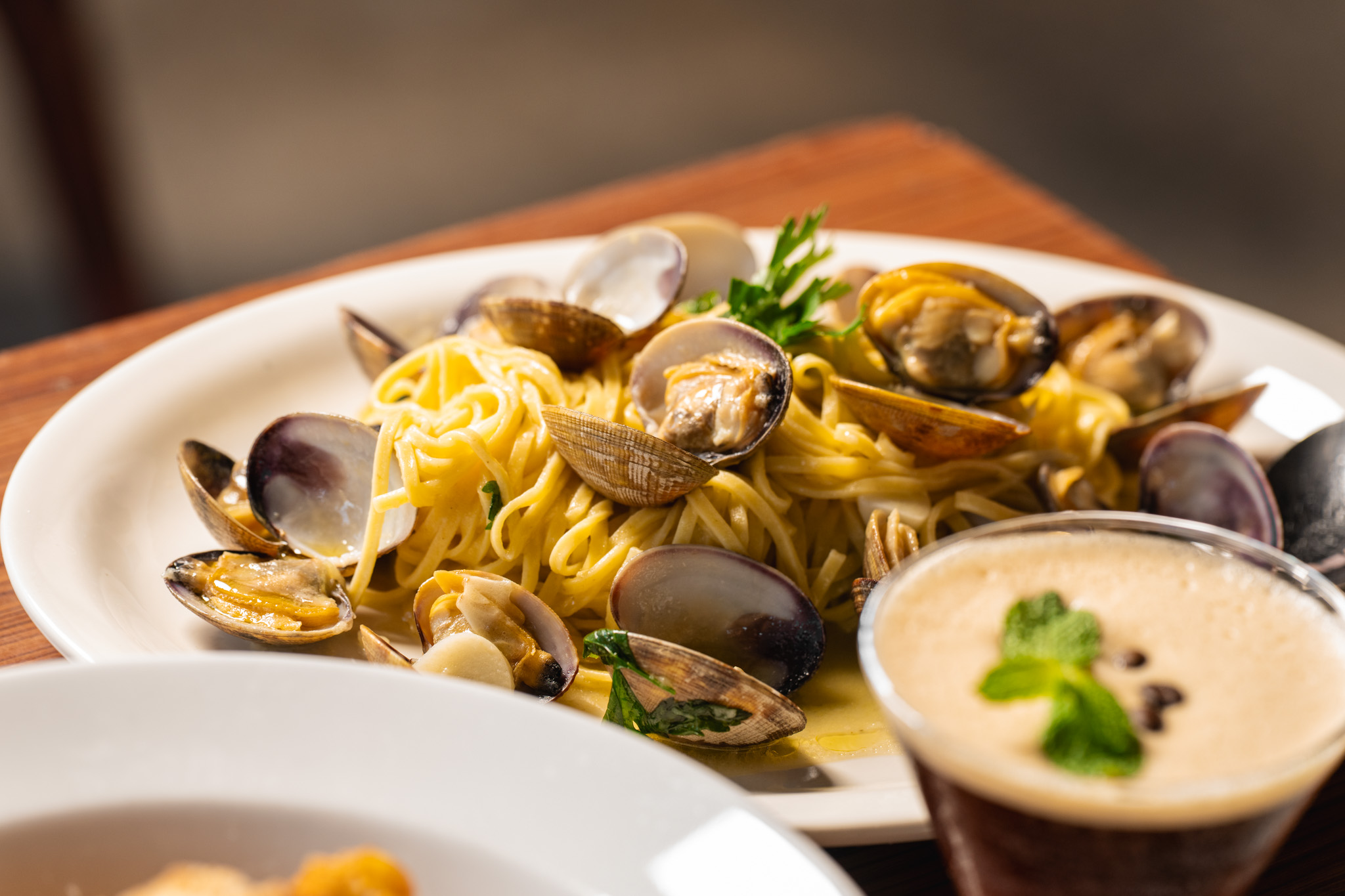 Seafood pasta with espresso martini